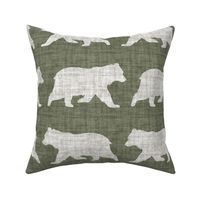 Bears on Linen - Large - Green and Cream Animal Rustic Cabincore Boys Masculine Men Outdoors Nursery Baby Bear Cabincore