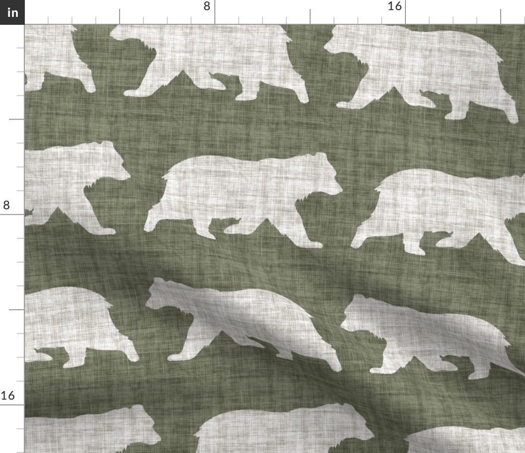 Bears on Linen - Large - Green and Cream Animal Rustic Cabincore Boys Masculine Men Outdoors Nursery Baby Bear Cabincore