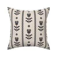 Cross stitch floral stripe  - blackwork gothic cottage core - black and coffee cream - medium