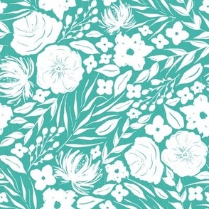 turquoise white floral silhouette