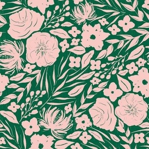 pink green floral silhouette