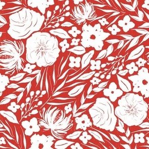 Red White Christmas Floral Silhouette