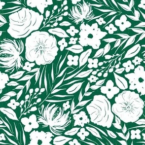 Green White Christmas Floral Silhouette