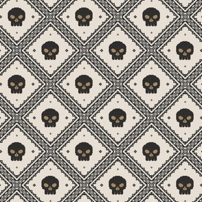 Cross stitch skull trellis -  blackwork gothic cottage core - black and coffee cream - medium