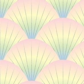 shell with art deco rays pastel pink, yellow, green, blue