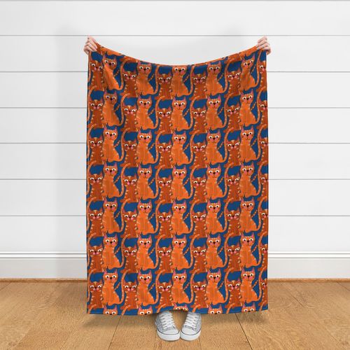 Hank and Larry Orange Tabby Cats Illustration Pattern Blue  Background