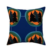 Northwoods Pine Trees \ Aurora Borealis \ Evergreen pattern on Blue Background