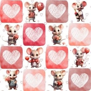 Valentines mice fabric pink mouse fabric valentines day mice fabric mouse fabric mice heart fabric pink red valentines fabric red pink mice
