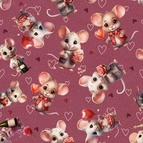 Valentines mice fabric red mouse fabric valentines day mice fabric mouse fabric mice heart fabric pink red valentines fabric red pink mice