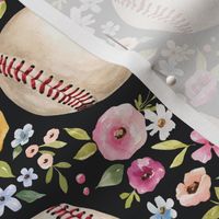 Spring Baseball Floral on Black 6 inch