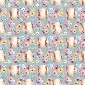 Spring Baseball Floral on Blue 6 inch