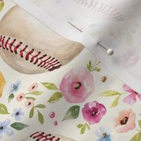 Spring Baseball Floral on Cream 6 inch