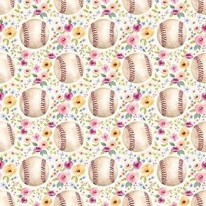Spring Baseball Floral on Cream 6 inch