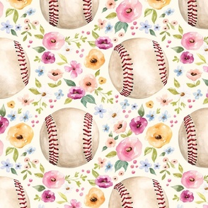 Spring Baseball Floral on Cream 12 inch