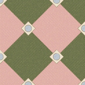 Textural Diamond Tiles (Large) - Dusty Rose Pink, Dusty Blue and Army Green   (TBS218)