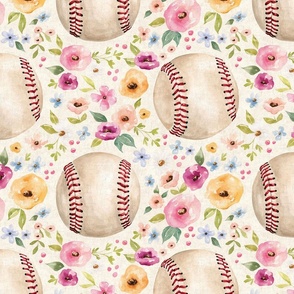 Vintage Baseball Floral on Textured Cream 12 inch