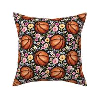 Basketball Floral on Black 6 inch