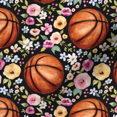 Basketball Floral on Black 6 inch