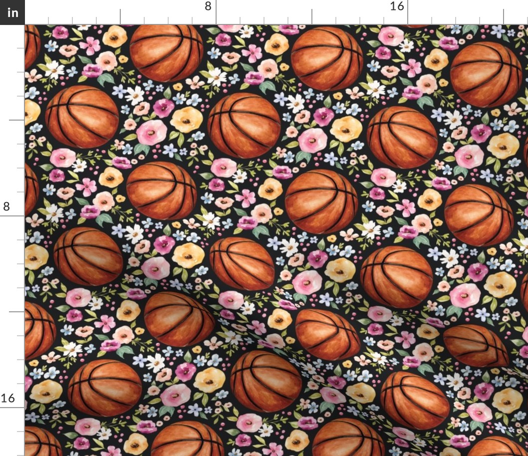 Basketball Floral on Black 6 inch