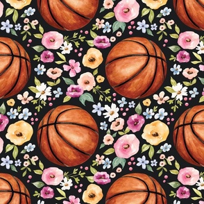 Basketball Floral on Black 12 inch