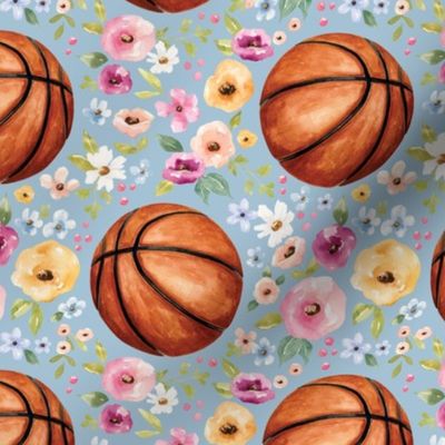 Basketball Floral on Blue 6 inch