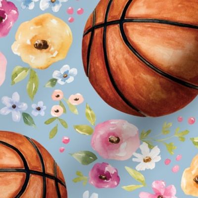 Basketball Floral on Blue 12 inch