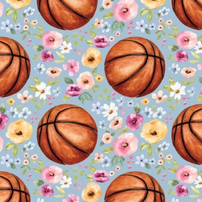 Basketball Floral on Blue 12 inch
