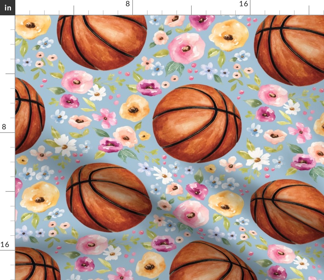 Basketball Floral on Blue 12 inch