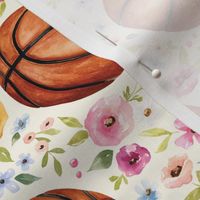 Basketball with Watercolor Florals on Cream 6 inch