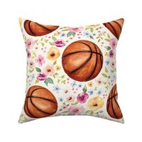 Basketball with Watercolor Florals on Cream 12 inch