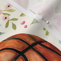 Basketball with Watercolor Florals on Cream 12 inch