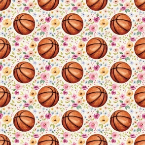 Basketball with Watercolor Florals on Textured Cream 6 inch