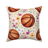 Basketball with Watercolor Florals on Textured Cream 12 inch