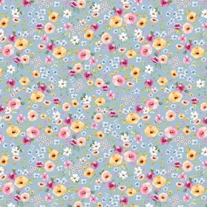 Watercolor Melody Spring Floral on Blue 12 inch