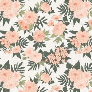 Rose, Peony, & Poppy Garden - Small - Floral, Flowers, Petals, Leaves, Pink, Blush, Green, Earth, Earthy