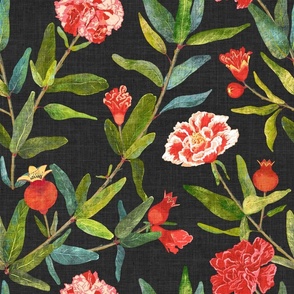 Pomegranate Flowers on charcoal black