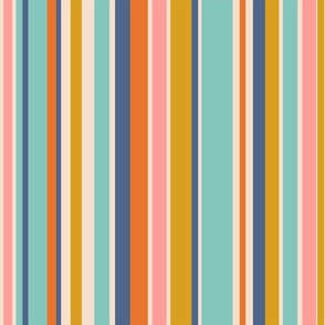 Retro vertical orange blue and yellow pink stripes