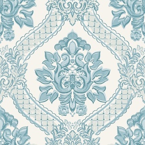 Antoinette Damask Blues on Bone