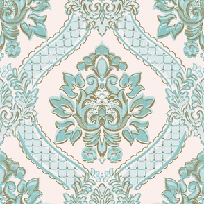 Antoinette Damask Palest Aqua on Ballet Ground