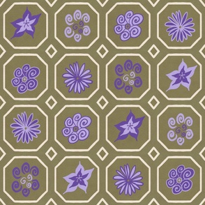 Floral Grid Tile Pattern - Purple - Large