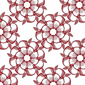 Flower Pattern Red On White