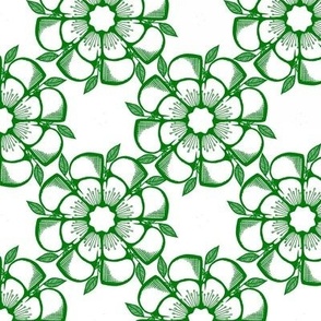 Flower Pattern Green  On White