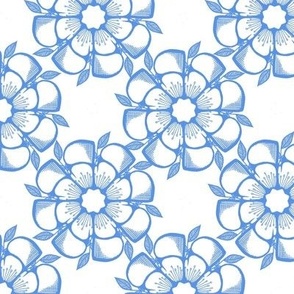 Flower Pattern Light Blue On White