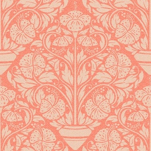 (L) hibiscus floral block print-ornate-peach plethora-peach pink-large scale