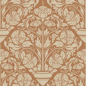 (L) hibiscus floral block print-ornate-biscuit brown-large scale