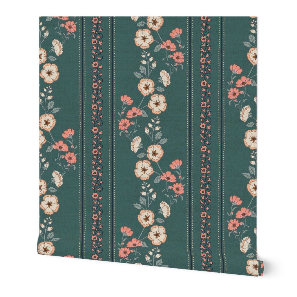 Audrey Vine Floral Deep Sage Green and Peach Fuzz