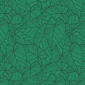 Tropical foliage pattern - line art , jungle , dark green  - small 