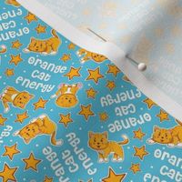 Small Scale Orange Cat Energy Funny Ginger Cats and Stars on Blue