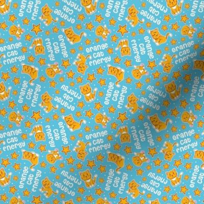 Small Scale Orange Cat Energy Funny Ginger Cats and Stars on Blue