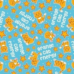 Medium Scale Orange Cat Energy Funny Ginger Cats and Stars on Blue